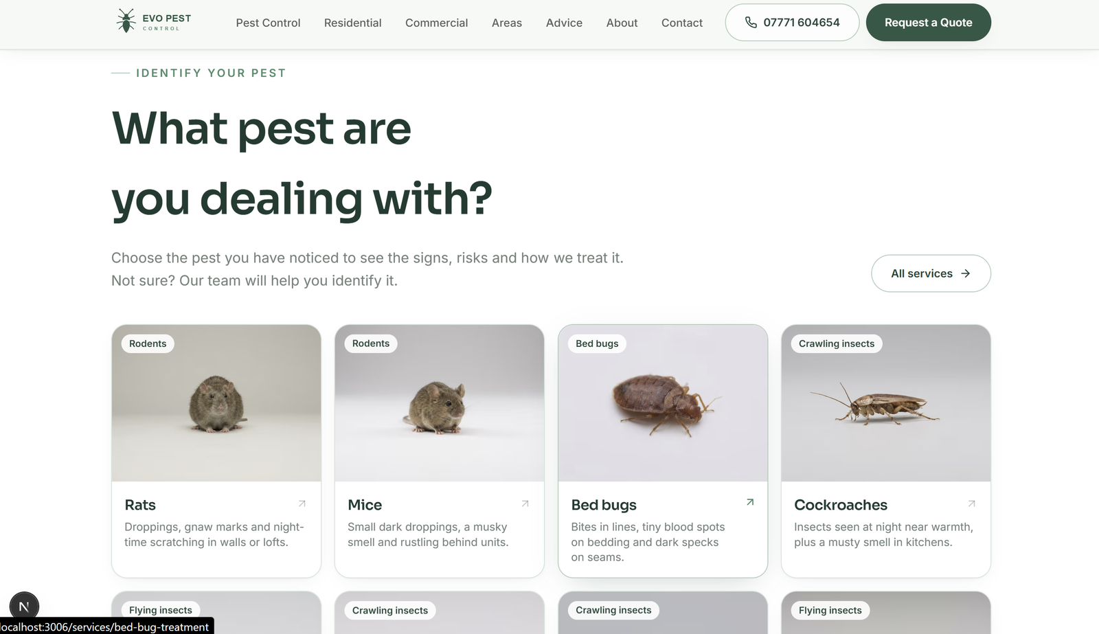 Identify your pest, data-driven service cards