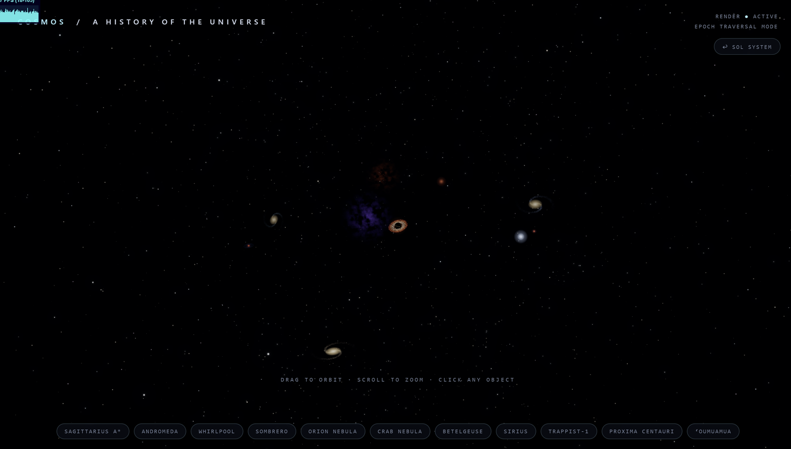 Deep space, galaxies, nebulae and notable objects